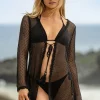 Outlet Amalfi Tie Front Kimono Black or Crimson Coverups & Resortwear