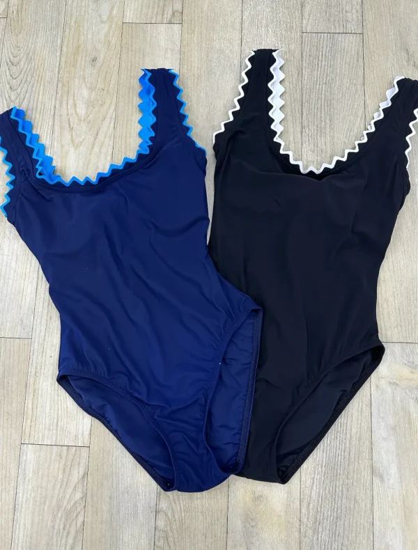 Clearance Karla Colletto Amaya 2 Tone 1pc Blk/Wht or Navy/Tq Full Coverage | Bikinis