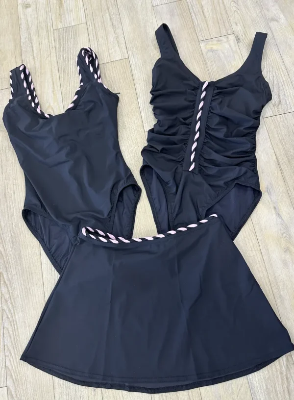 Clearance Karla Colletto Reed Round Neck 1pc Navy/ Hya, Blk/Pink, or Blk/Wh Full Coverage | Bikinis