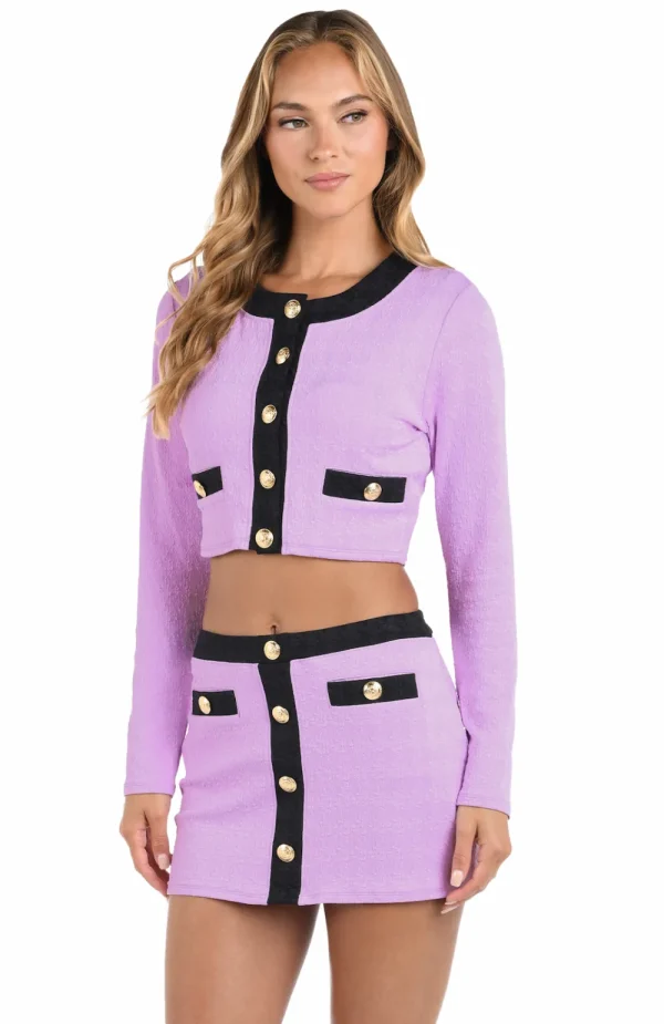 Outlet L’Agence Color Block Adaline Crop Cardigan Blk/Wht or Light Violet Coverups & Resortwear