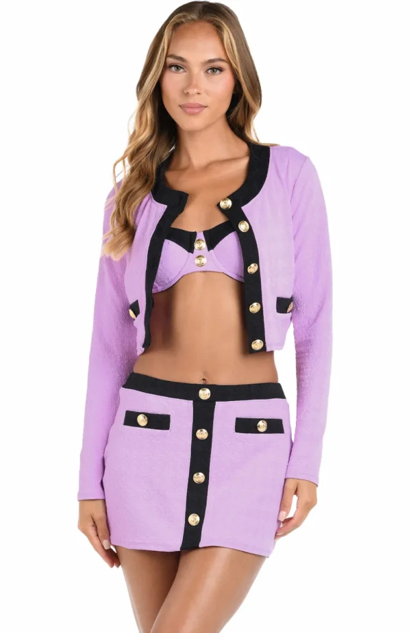 Outlet L’Agence Color Block Adaline Crop Cardigan Blk/Wht or Light Violet Coverups & Resortwear