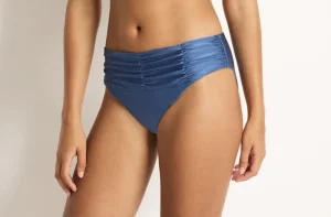 Outlet Monte & Lou Lustre Mid-rise Ruched Bottom Denim or Pink Full Coverage | Bikinis