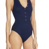 Sale Robin Piccone Amy High Neck 1pc Navy or Black Full Coverage | Bikinis