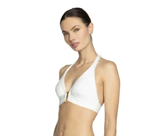 Online Robin Piccone Margot Halter Top With Ring Black or White Full Coverage | Bikinis