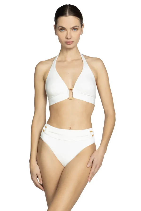 Online Robin Piccone Margot Halter Top With Ring Black or White Full Coverage | Bikinis