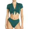 New Robin Piccone Plunge Neck Crop Top Bikinis