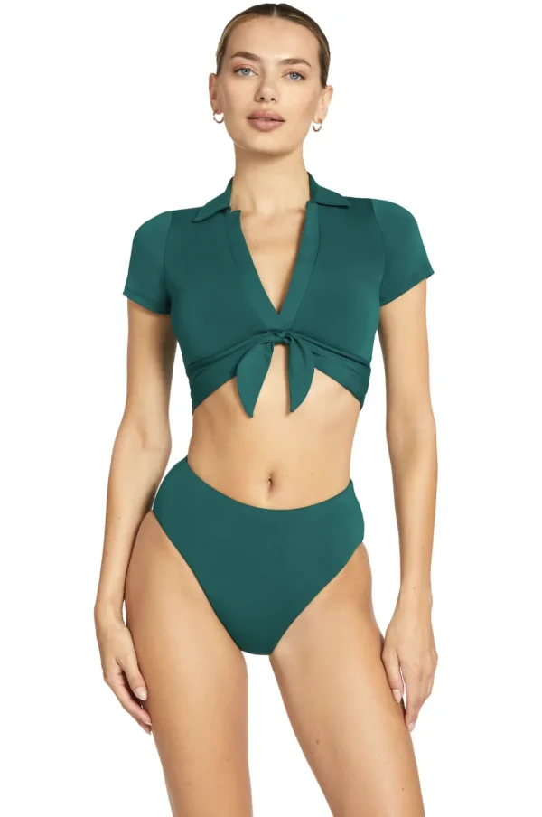 New Robin Piccone Plunge Neck Crop Top Bikinis